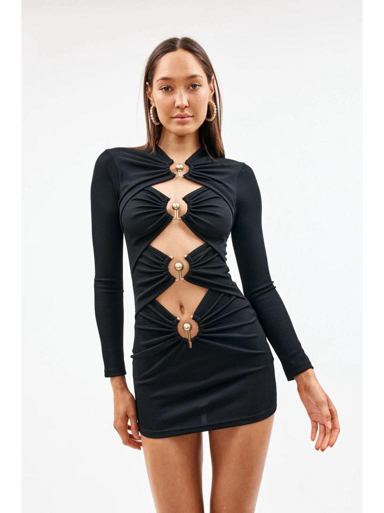 2023 Европейский и американский стиль Полый дизайн Кроп-топ Платье-бандаж - Вечернее платье бодикон с длинным рукавом для женщин