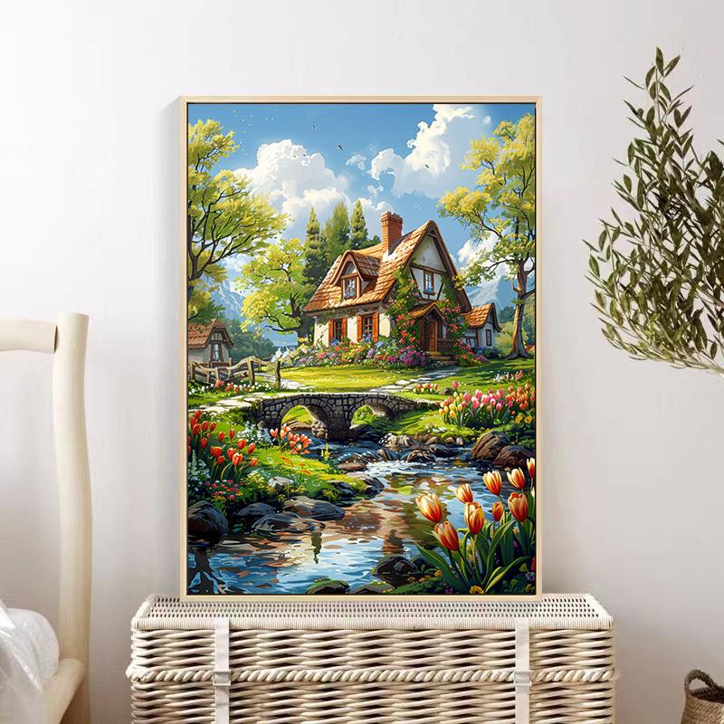 5d DIY Diamond Painting Cross Stitch Garden Cottage Scenery Diamond Embroidery Mosaic Full Round Drill Home Decor