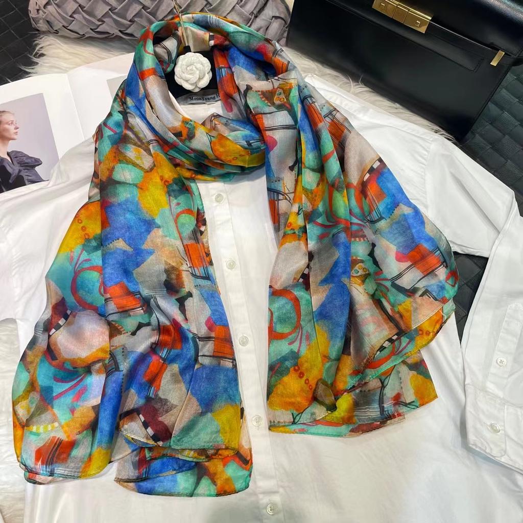 Белый 100% Шелковый Шарф Женские Шарфы Bufandas Летние Пляжные Шали Foulard Осень Зима Цветочный Дизайн Длинные Шарфы на Шею Хиджабы