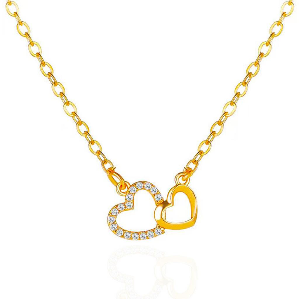 Двойная оправа из бриллиантов в форме сердца, соответствующий темпераменту, подвеска в виде двойного персикового сердца, цепочка на ключицу, ожерелье Love для женщин