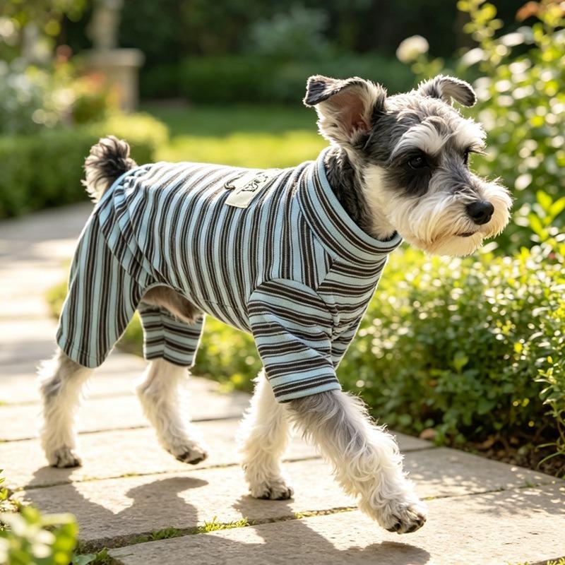 Schnauzer High-Neck Four-Legged Pet Warm Clothing, Small Dog & Cat Striped Jumpsuit, Winter Pajamas S-2XL