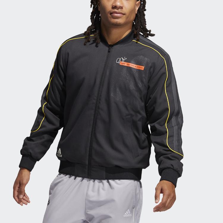 adidas Harden Bomber Logo Спортивная баскетбольная приталенная куртка Мужская верхняя одежда Черный GP9790