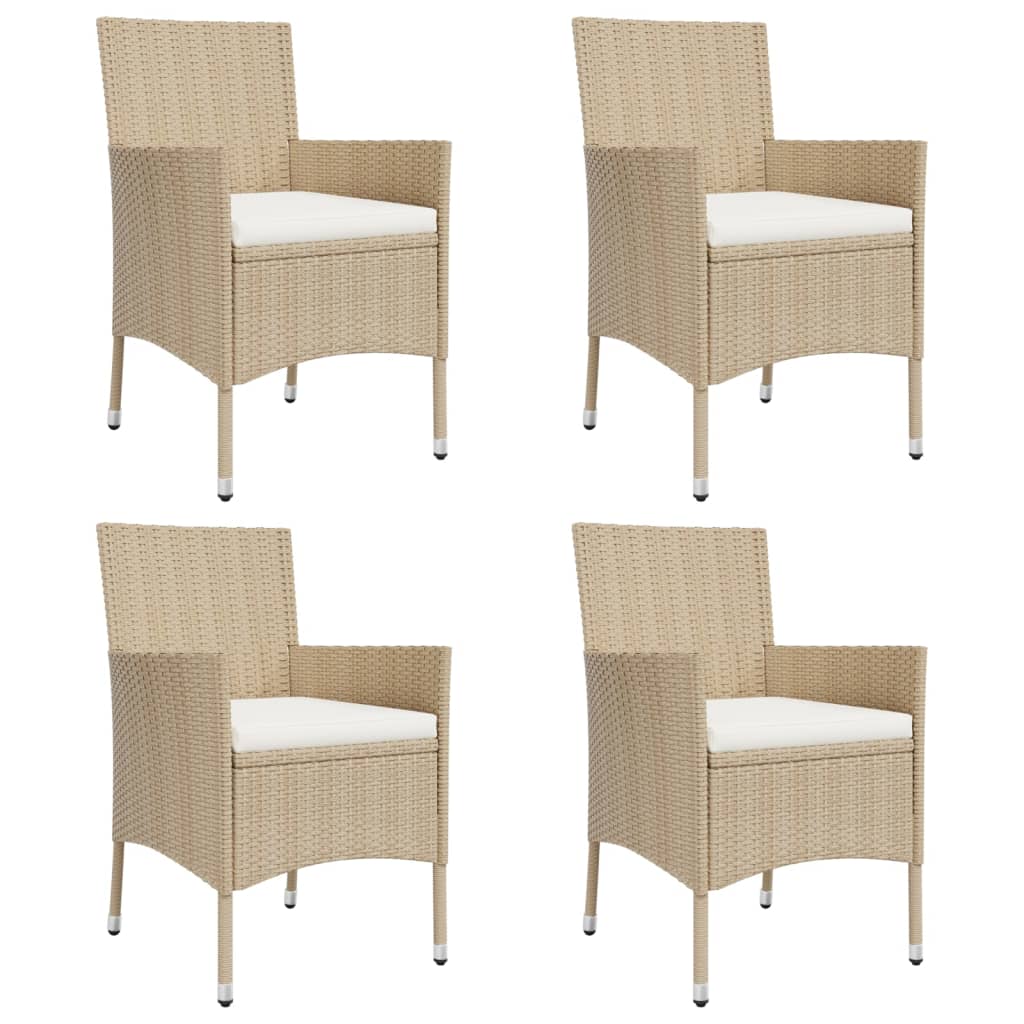 5 Piece Garden Bistro Set with Beige Cushions Poly Rattan