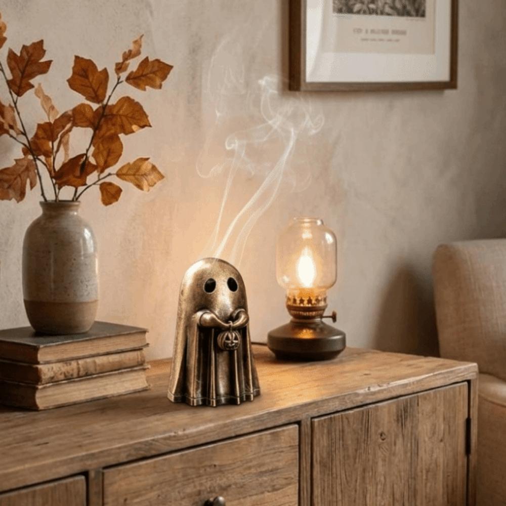 Bronze Pumpkin Ghost Incense Holder Zinc Zinc Zinc Alloy Small Specter Incense Burner Desk Decor