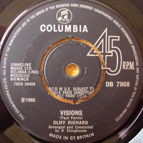 7-дюймовая пластинка КЛИФФ РИЧАРД - Visions DB7968 Columbia 1966 UK Рок Б/У
