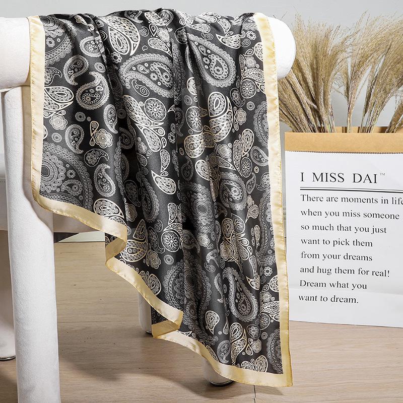 Шелковистый женский квадратный шарф 90x90 в корейском стиле, весна/лето, универсальный, с принтом