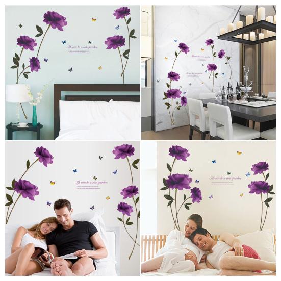Flower Wall Decal Removable Peel And Stick PVC Stickers Colorful Rose/Morning Glory Floral Wall Murals Decor for Bedroom Living Room Nursery