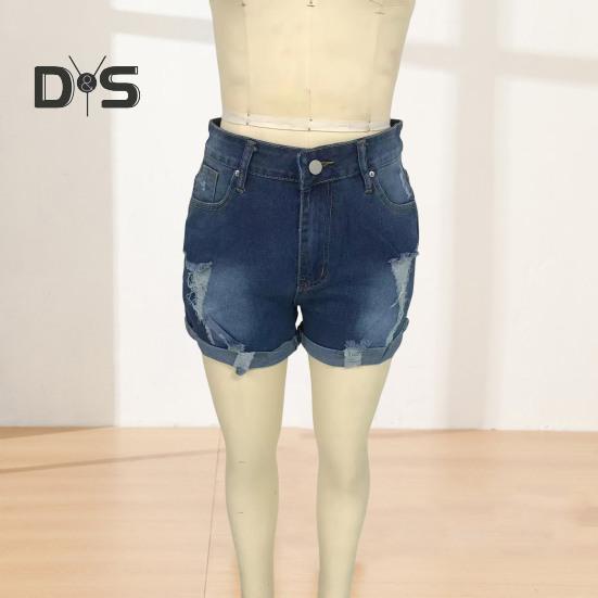 Джинсовые шорты для женщин, рваные джинсовые шорты со средней посадкой и карманами, летние повседневные эластичные джинсовые шорты с манжетами и подолом