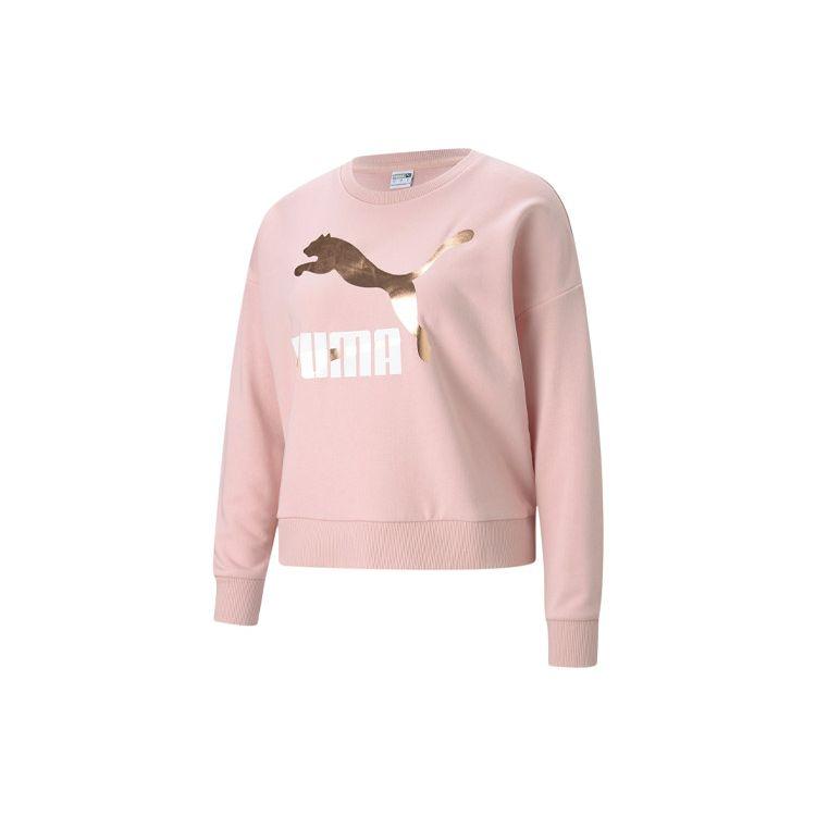 Puma Ess Sports Casual Color Block Logo Round Neck Pullover Sweatshirt Women Sweatshirt Pink 531382-15