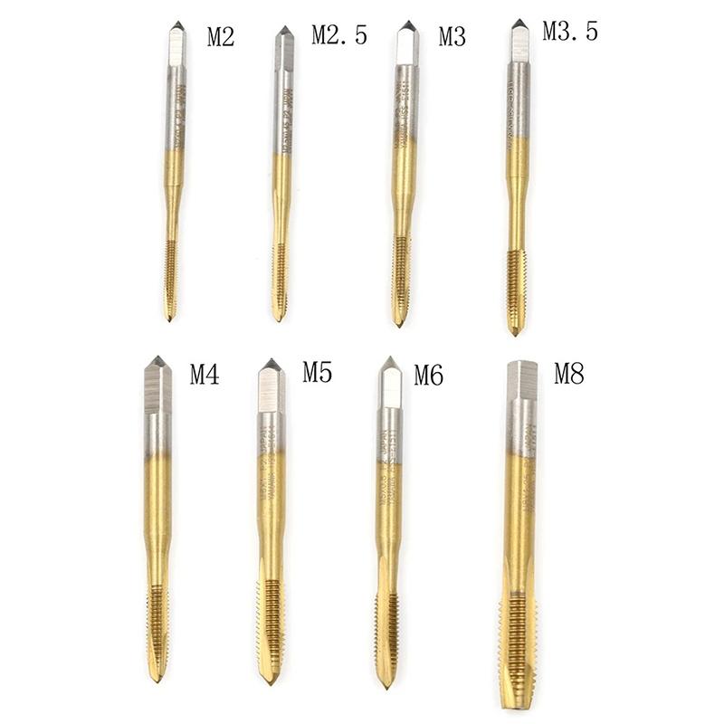 Machine Thread Tap Drill Bit HSS 6542 Titanium Metric Screw Machine Taps Straight Flute Hand Tool M2/M2.5/M3/M3.5/M4/M5/M6/M8
