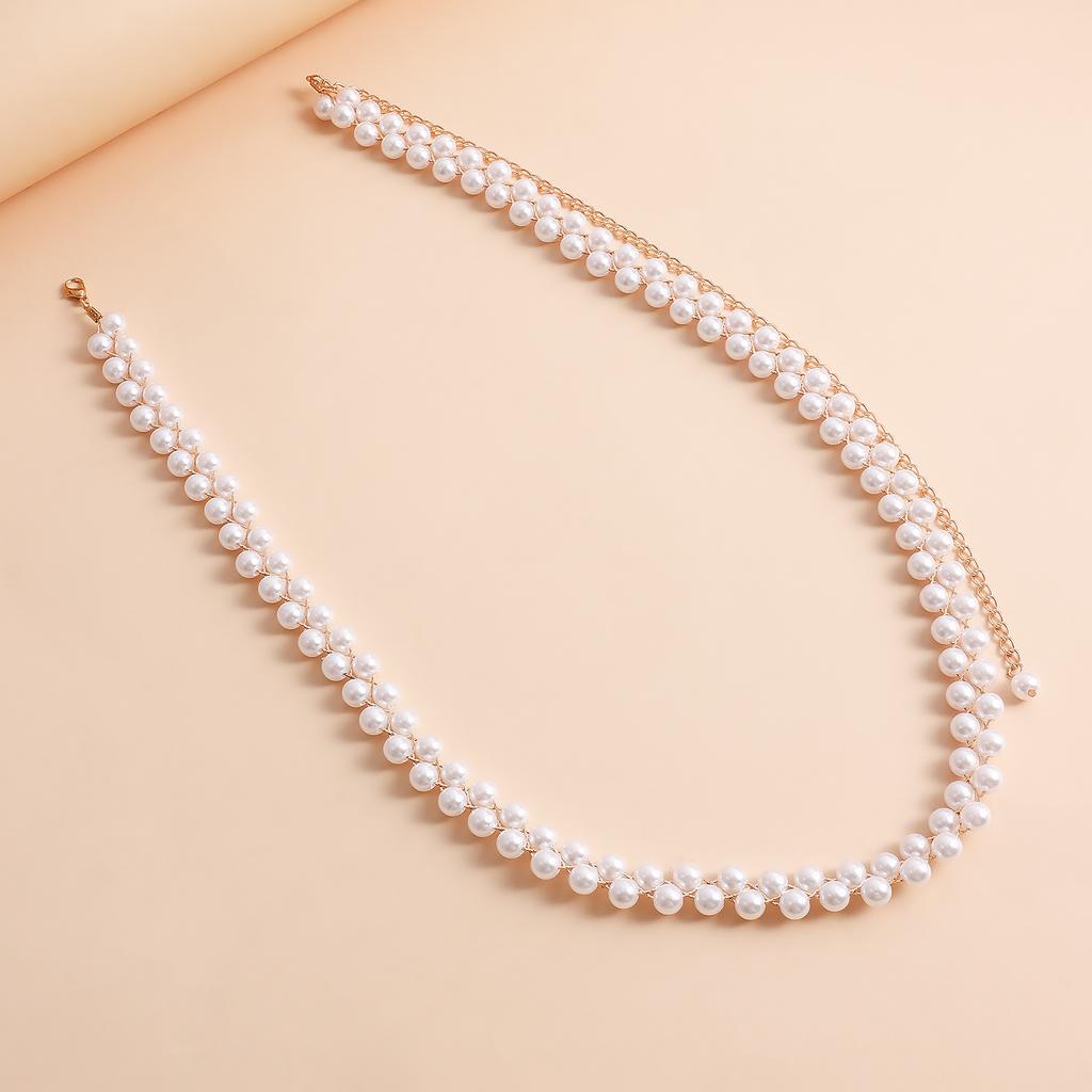 European and American trendy hot girls imitation pearl waist chain, high sense, sexy nightclub style bikini single-layer body chain