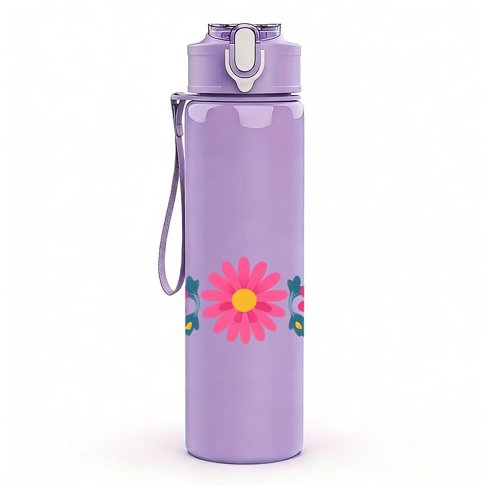 1PC Colorful Floral Garland 750ml Color Plastic Sports Water Bottle Leakproof Flip Straw Lid Suitable for Sports Office Home Use