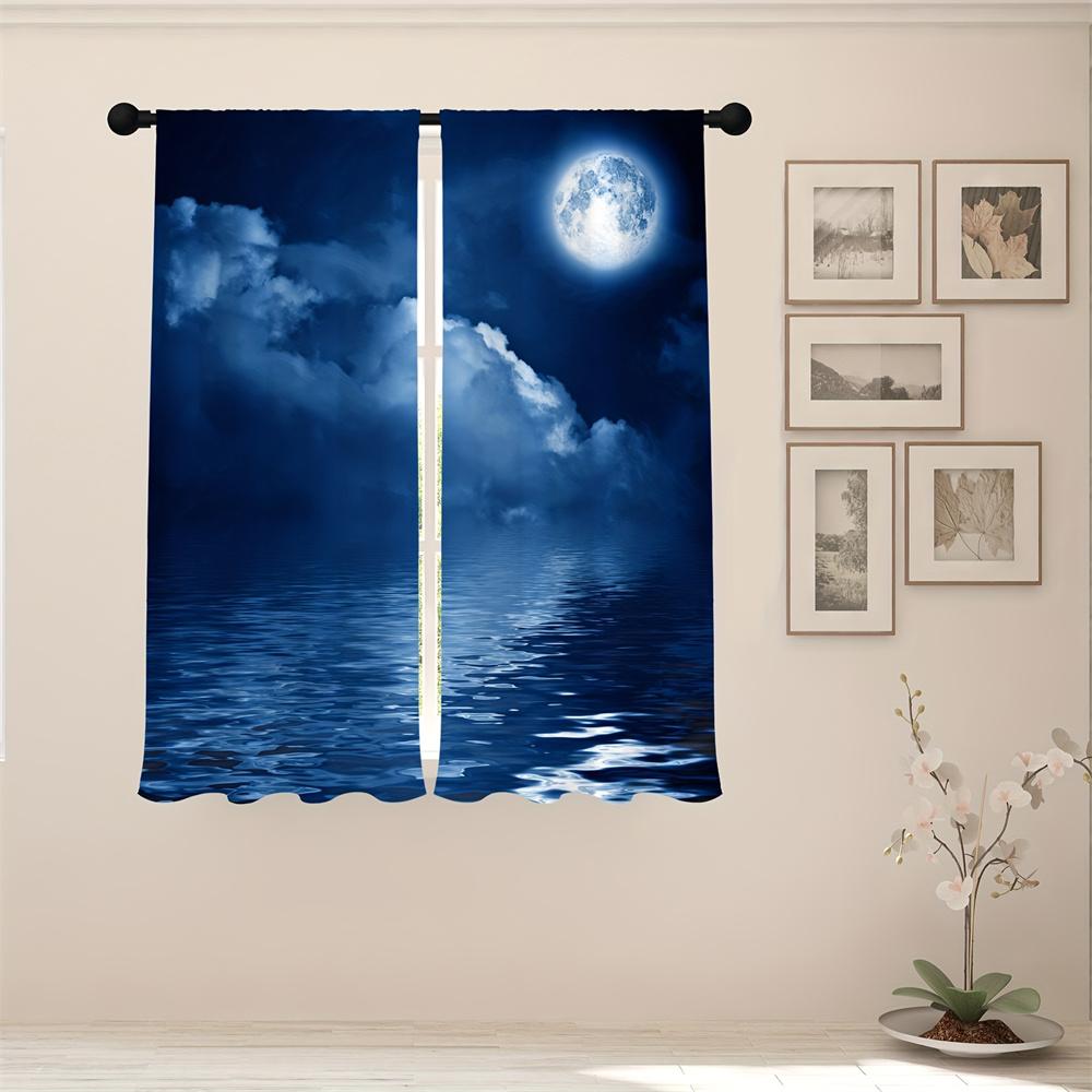 Синяя ночь, луна, облако, галактика, сияние, звезды, звездное окно, занавеска для гостиной, детской спальни, ванной комнаты, кухни, двери, домашнего декора, 2 шт.