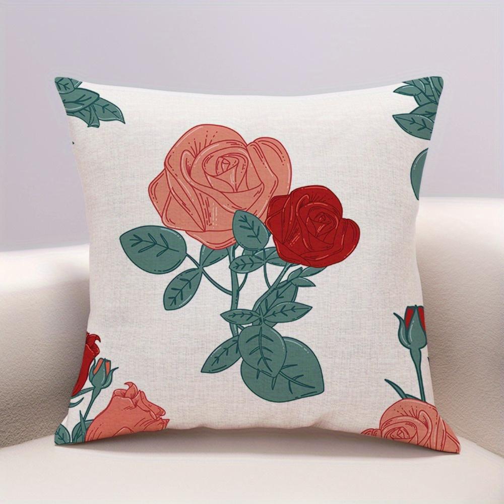 Vintage Rose Floral Throw Pillow Covers, Retro Red & Pink Rose Print Cushion Cases, Romantic Boho Home Decor Bedroom Living Room