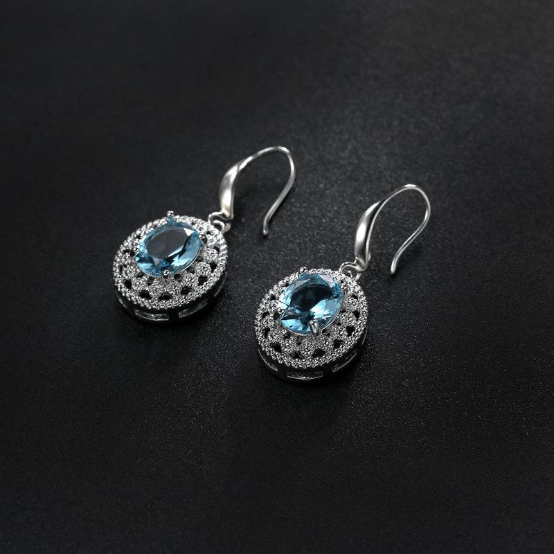 Exquisite Sea Blue Zircon Topaz Dangle Earrings for Women