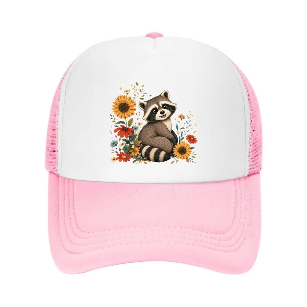 Whimsical Forest Raccoon Floral Port Mesh Baseball Cap Casual Hat Outdoor  For Womens Unisex FeUnisex