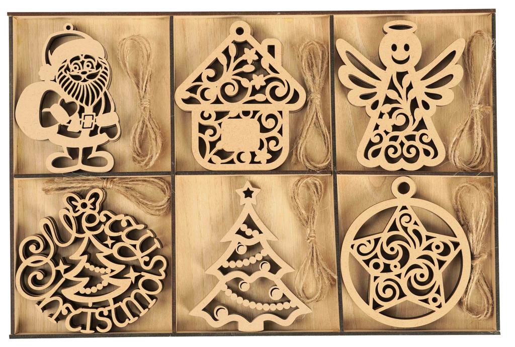 Inkdotpot 18 шт. Рождественские украшения, незаконченные деревянные лазерные вырезы, украшения в форме Санта-Клауса/дерева, подвесное украшение для рождественских украшений