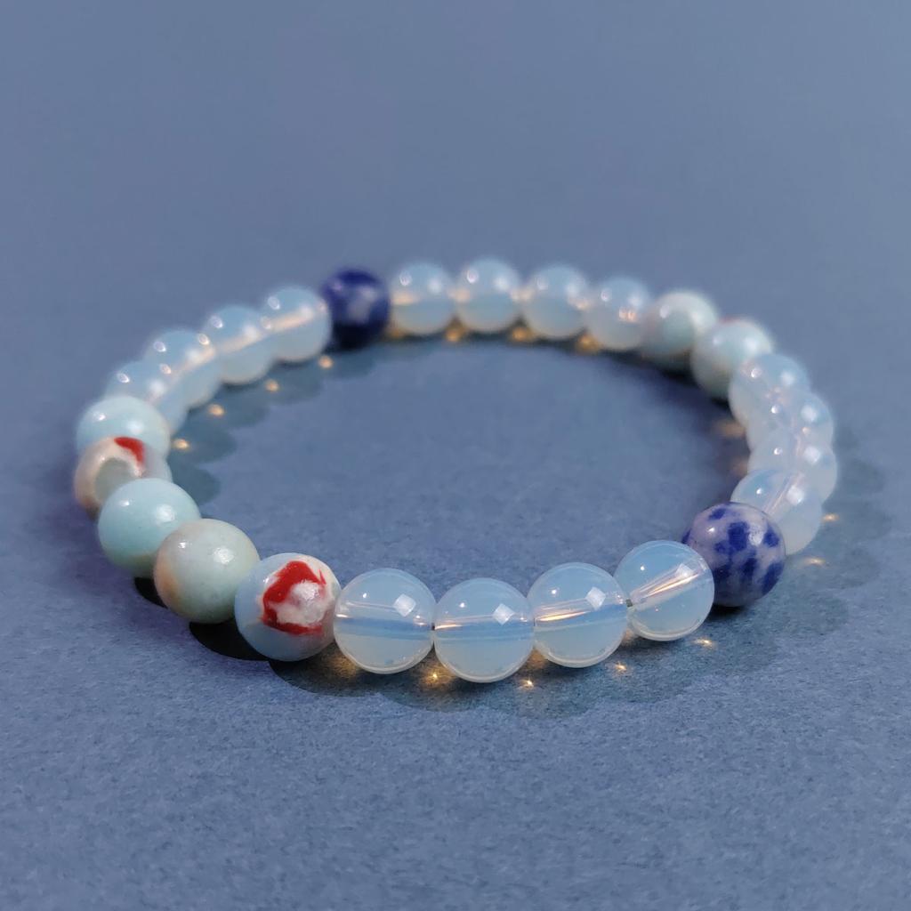 8mm natural stone hand-woven bracelet, opal and blue lace mixed bracelet, unisex, suitable for gifts and parties.