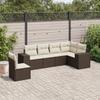 6 Piece Garden Sofa Set with Cushions Brown Poly Rattan