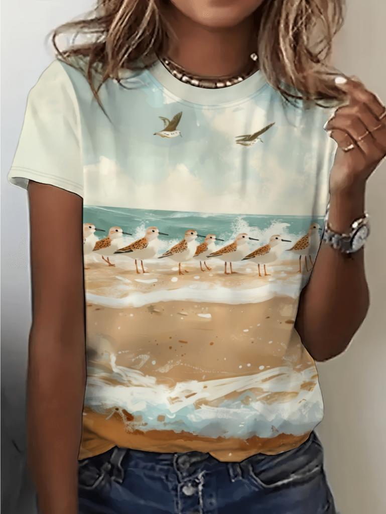 Summer Women's 3D Print T-Shirts Seagull Graphics Cute Animal Short Sleeves Top Round Neck Tees Casual Fashion Women's Clothing