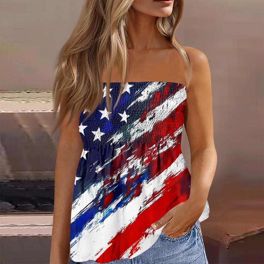 Summer Tube Tops For Women,Cute Sexy Off Shoulder Print Sleeveless T-Shirt