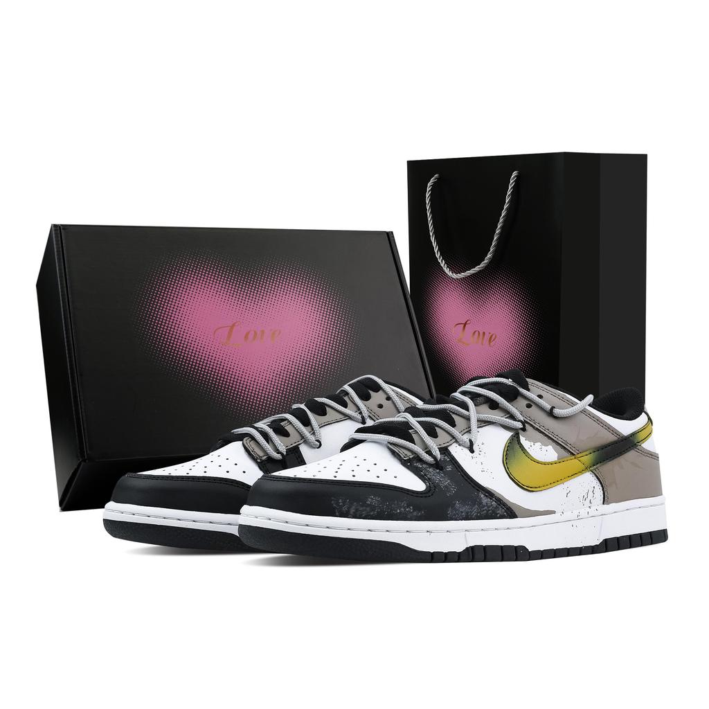 Nike Dunk Ink Splash Step 1 Heart Box Slip Resistant Abrasion Resistant Low top Skateboard Shoes Unisex Black Brown HF5441-100(Team773-1-)