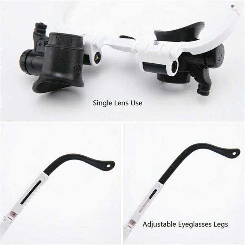 Регулируемая по размеру головка, светодиодная лупа, акриловая линза, двойная увеличительное стекло для очков