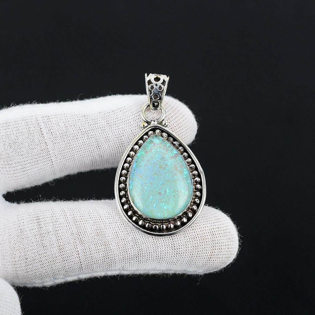 Blue Triplet Fire Opal Gemstone Handmade 925 Sterling Silver Jewelry Pendant Blue Triplet Fire Opal Gemstone Pendant For Gifts