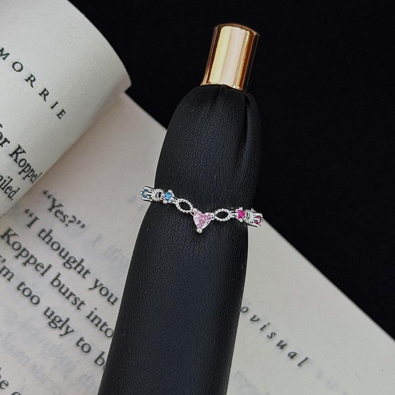 Exquisite And Small Girl Round Bead Chain Colored Zir*****Pen Ring Niche Design Stacked Ring