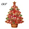 Desktop Christmas Tree Decor Wooden Ornaments, Vintage Colorful Decoration, Rustic Holiday Wood Figurines Home Accents with Pine Cones Bows