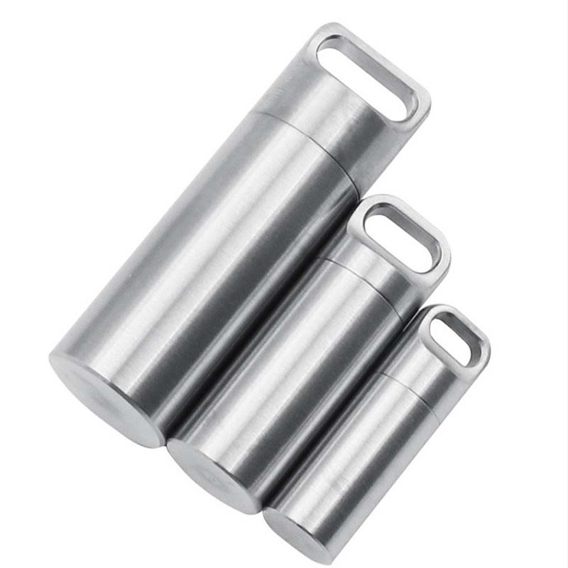 Stainless Steel Mini Waterproof Sealed Canister Outdoor Survival Pill Storage Bottle Travel Portable Tablet Container Keyring 4