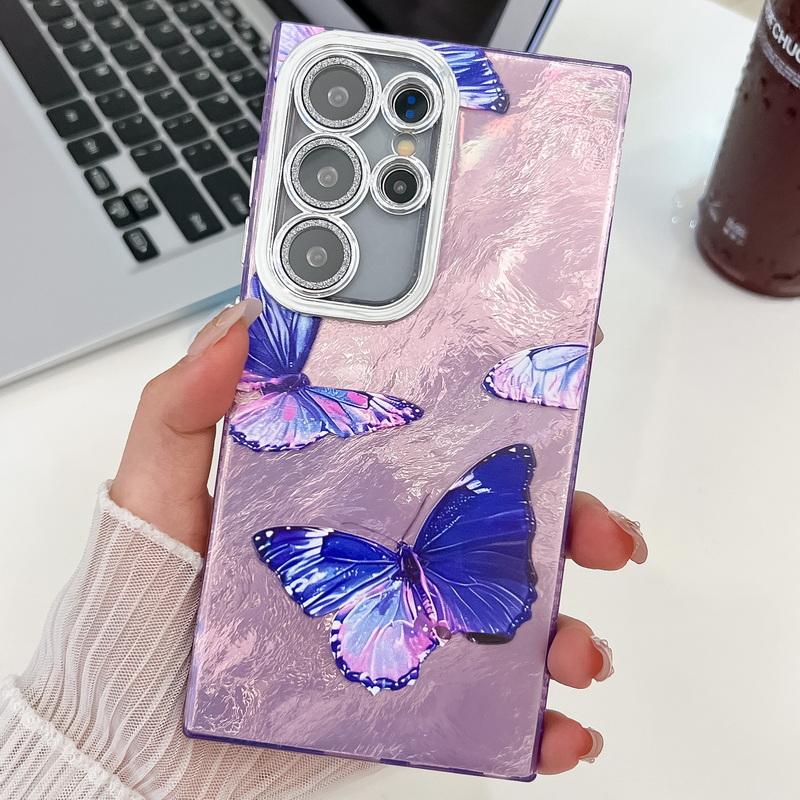 Fashion Butterfly Pattern IMD Clear Case For Samsung S25 S24 FE S23 Ultra A55 A15 A54 A35 Glitter Shockproof Lens Protection Slim Phone Cover