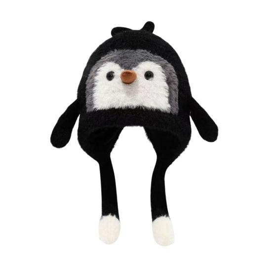 Kids Hat Penguin Design Ear Protection Knit Hat Autumn Winter Lightweight Warm Hat Outdoor Travel Accessory