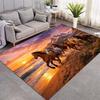 Black Galloping Horse Area Rug, Full Moon Starry Night Sea Wave Print Non Slip Floor Rug for Living Room Bedroom Decor