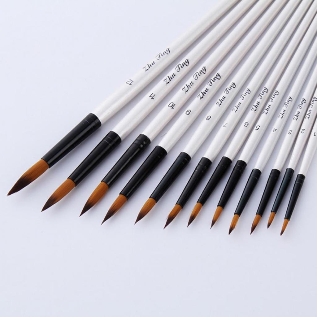 Monoceros 12Pcs Pointed Flat Top Paint Drawing Brush Acrylic Watercolor Oil Painting Pen
