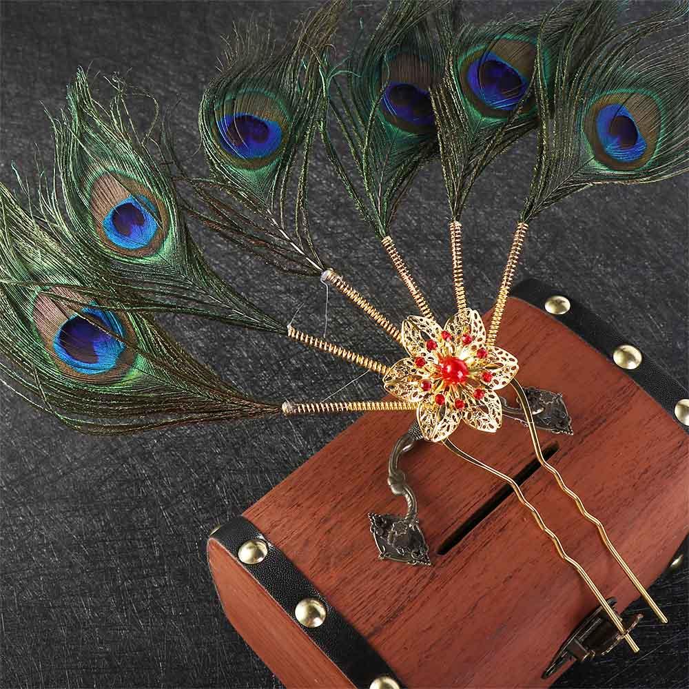 Реквизит Драгоценный Камень Аксессуары Для Волос Этнический Танец Палочка Для Волос Шпилька с Перьями Павлина Инструмент для Дизайна Причесок