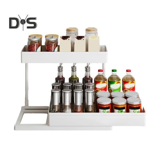 Выдвижная полка для хранения кухонного шкафа, органайзер под раковиной, большая вместимость, 2 уровня, Г-образная, простая установка, органайзер для хранения