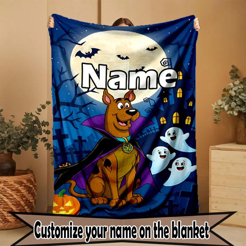 Custom Name Personalized Scooby Print Blanket, Home Decor, Bedroom, Sofa, Camping, Couch, Gifts for Birthday Christmas