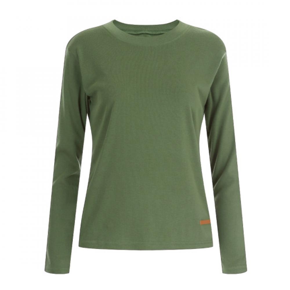 Shop Women Round Neck Label Layered Span Long Sleeve T shirT Green Dai Wsh 203