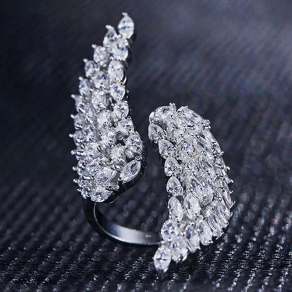 Huitan Angle Wing Design Women's Open Ring with Cubic Zirconia Aesthetic Style for Wedding Party Accessories Anniversary Gift
