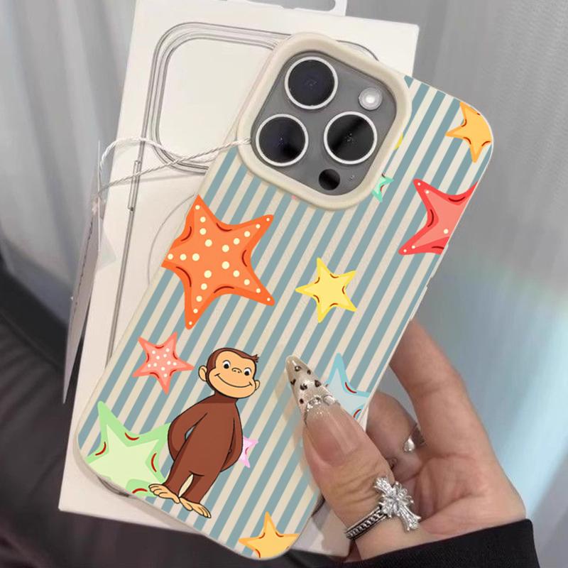Cute Colorful Star Monkey Stripe Phone Case For iPhone 17 16 15 14 13 12 11 Pro Plus 16e Air X XR XS Max Shockproof Soft Cover