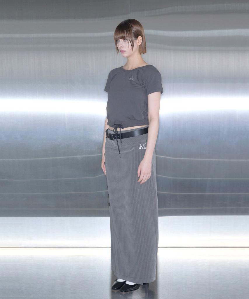 Mucent Tilt Stripe Button Point Long Skirt