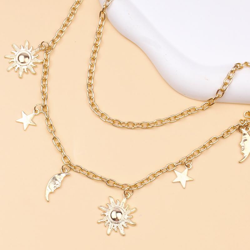 Personality Double-deck Retro Style Sun Moon Stars Tassels Alloy Waist Chain Ladies' Body Chain Jewelry