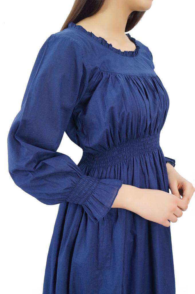 Bimba Women's Cotton Smocked Waist Long Casual Maxi Dress