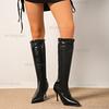 2025 Autumn Winter New Pointed Toe Knee High Boots Slim Heel Side Zipper Leather High Heels Fashionable Leather Long Boots Women