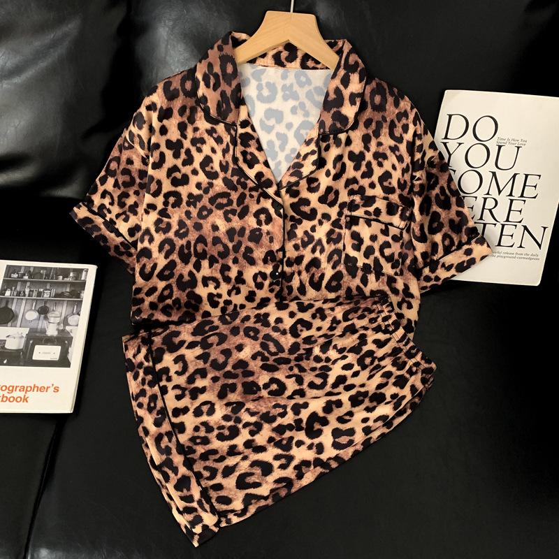 Premium Light Luxury Leopard Print Short-Sleeved Ice Silk Pajamas Women Can Wear Loungewear In Summer