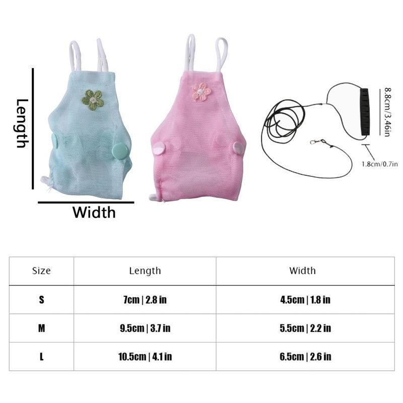 Breathable Mesh Pet Parrot Diaper with Leash Adjustable Parrot Nappy Washable Snap-Closure Bird Vest for Cockatiel Pigeons