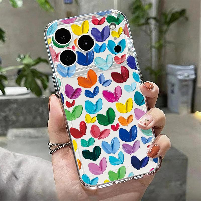 Чехол для iPhone 17 Pro Max Чехол iPhone 16 Pro Max 15 14 13 11 17E 16E Модный Принт Сердечки Ударопрочный Прозрачный Мягкий ТПУ Силиконовый Чехол