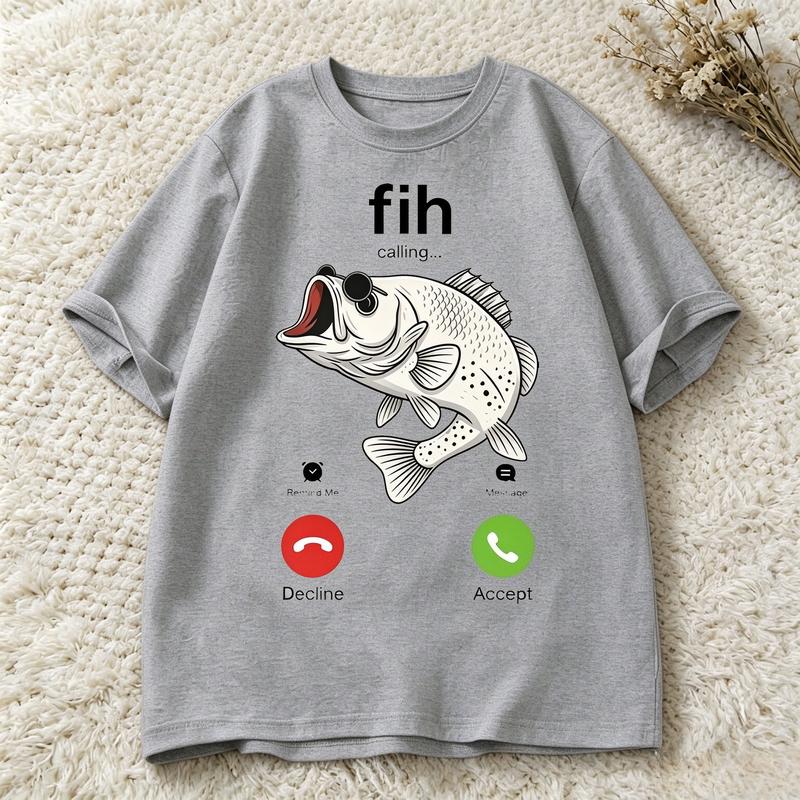 Funny Fish Calling T Shirt Bass Fish Incoming Call Graphic Tee Casual Short Sleeve Gift For Fisherunisex Angler Dad Fishing Hobby