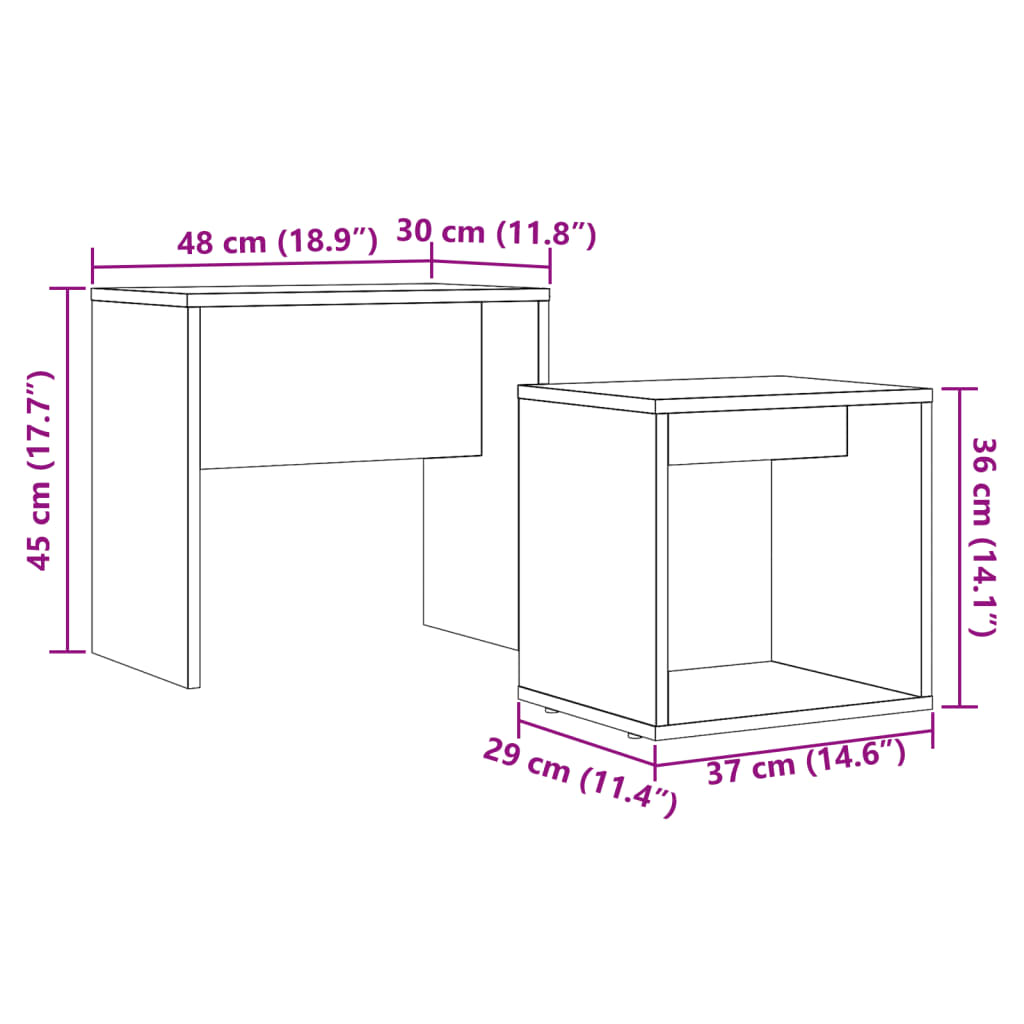 Nesting Tables Set 2 pcs Rustic Wood Look Particleboard